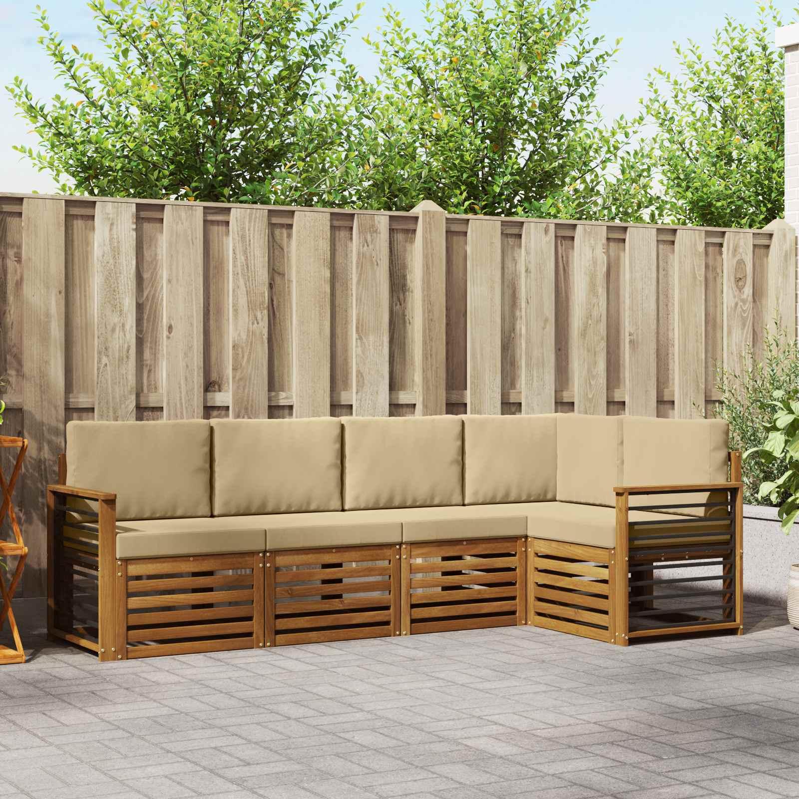 Sektionalsofa sæt - 5 dele i massivt akacietræ, naturlig/beige