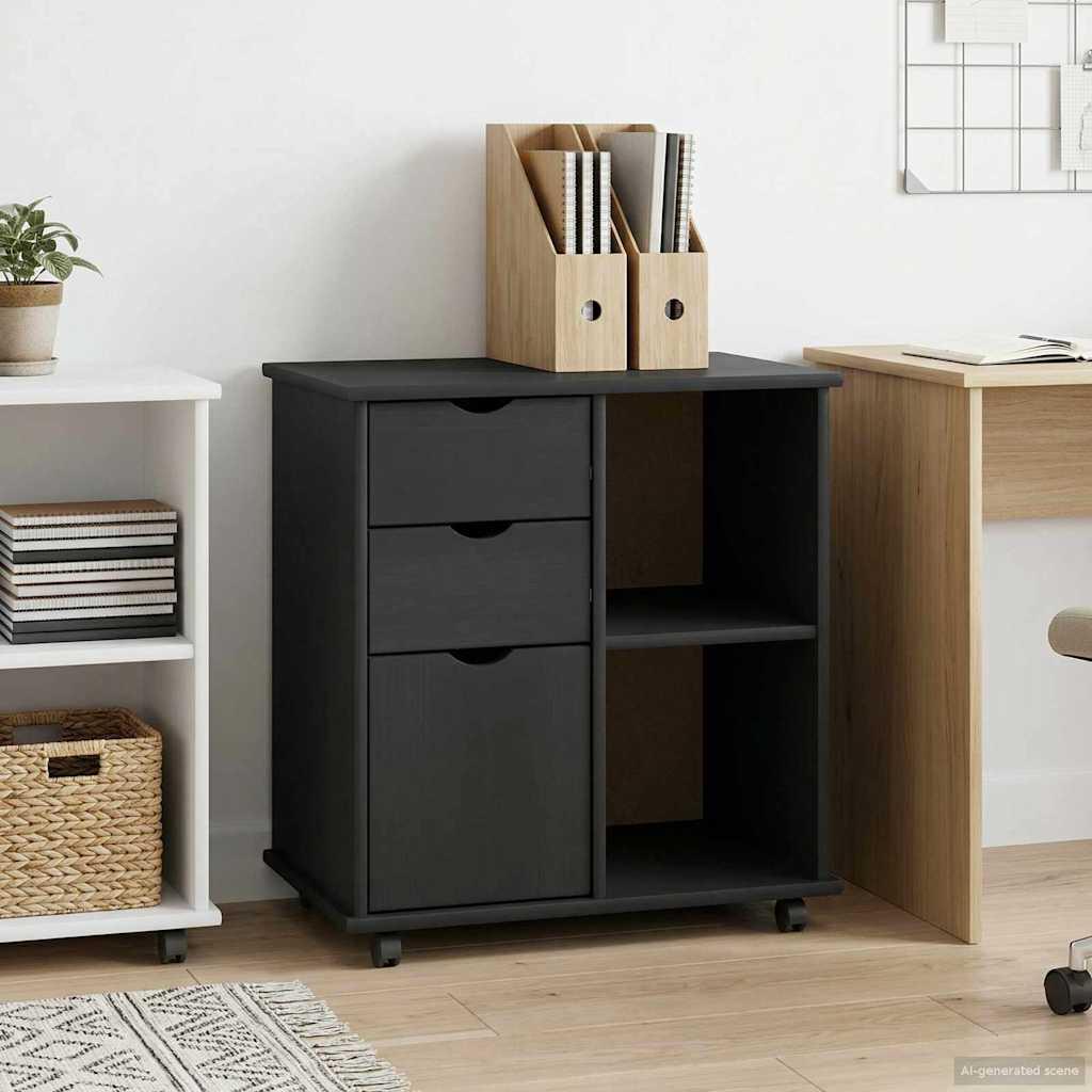 Rullende skab med hjul Grå 63,5 x 39 x 65,5 cm Massivt fyrretræ