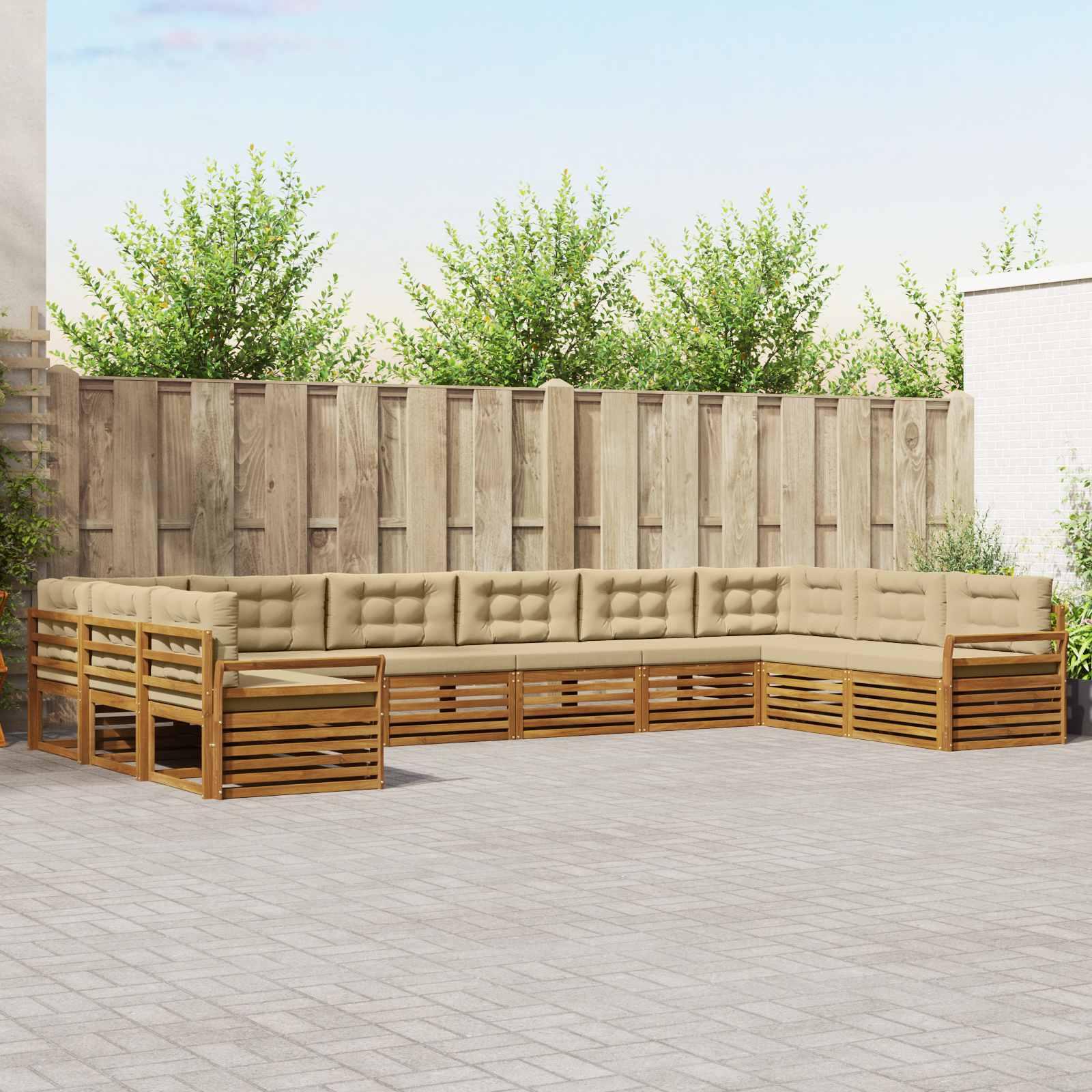 Sofasæt til terrasse med puder, 8 dele - naturlig/beige, massivt akacietræ