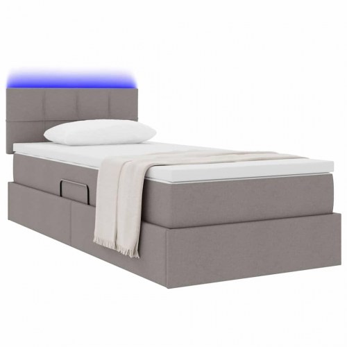 LED opbevaringsseng med madras - gråbrun 90 x 190 cm, stof