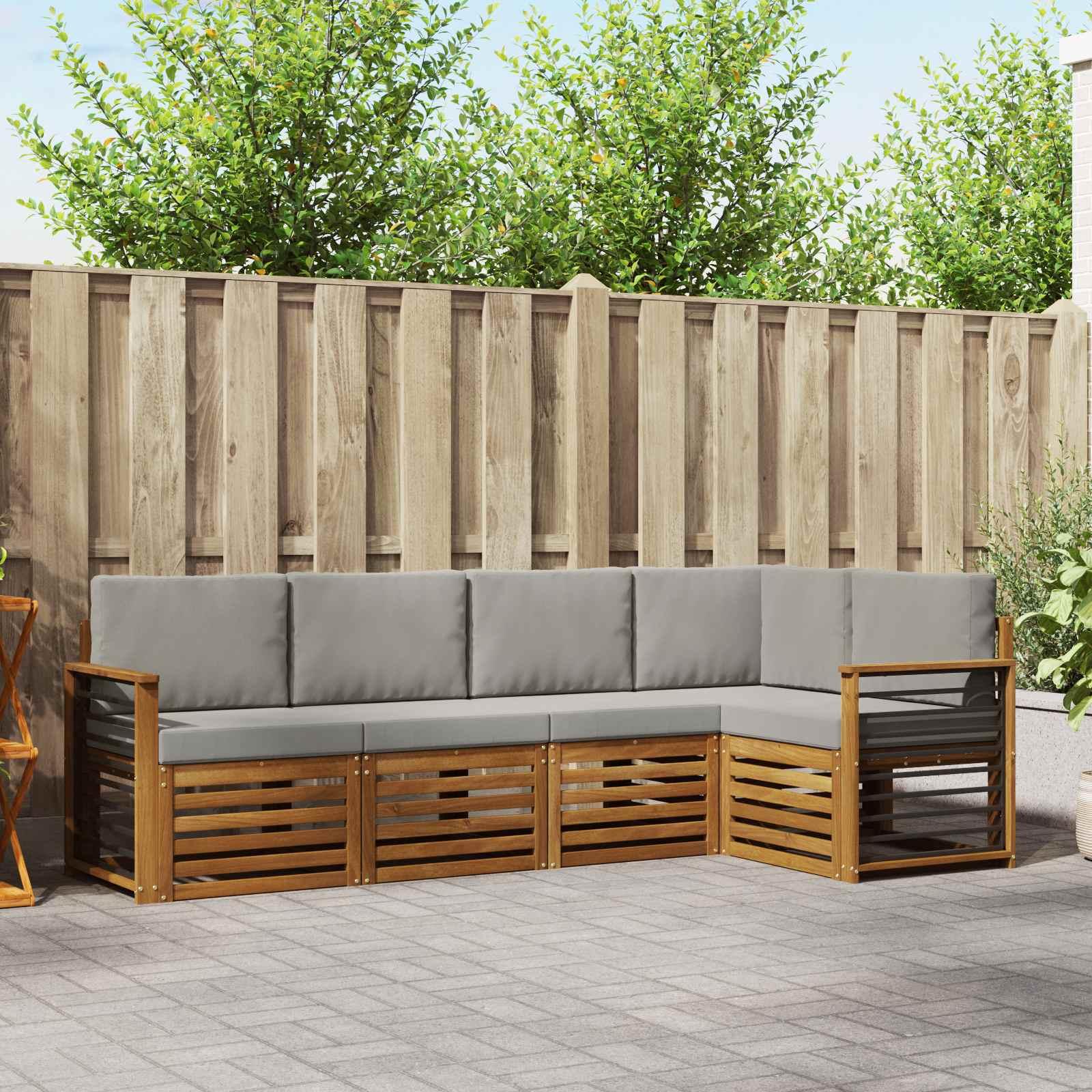Sektionalsofa sæt til terrasse - 5 dele, naturlig/lys grå, massivt akacietræ