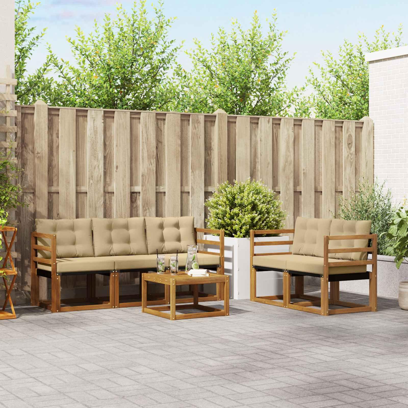UdendÃ¸rs sofagruppe med pude 6 stk Naturlig og Beige