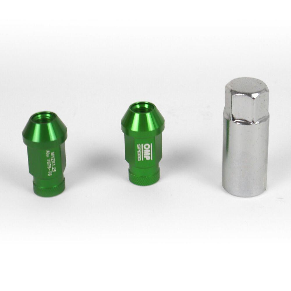 OMP Speed Nuts sæt 7075 - 40 mm M12 x 1,25 - 20 stk - Grøn