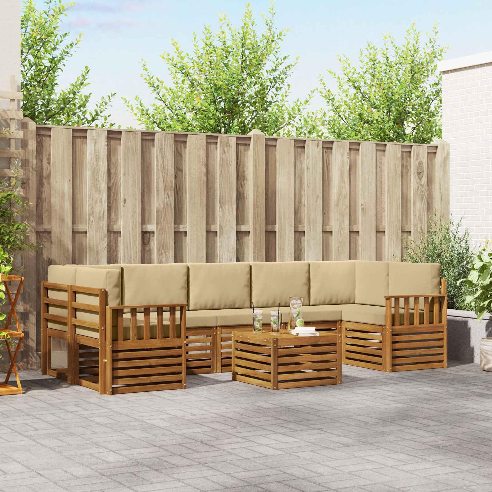 Sofasæt med pude 8 stk Naturlig og Beige Massivt Akacietræ