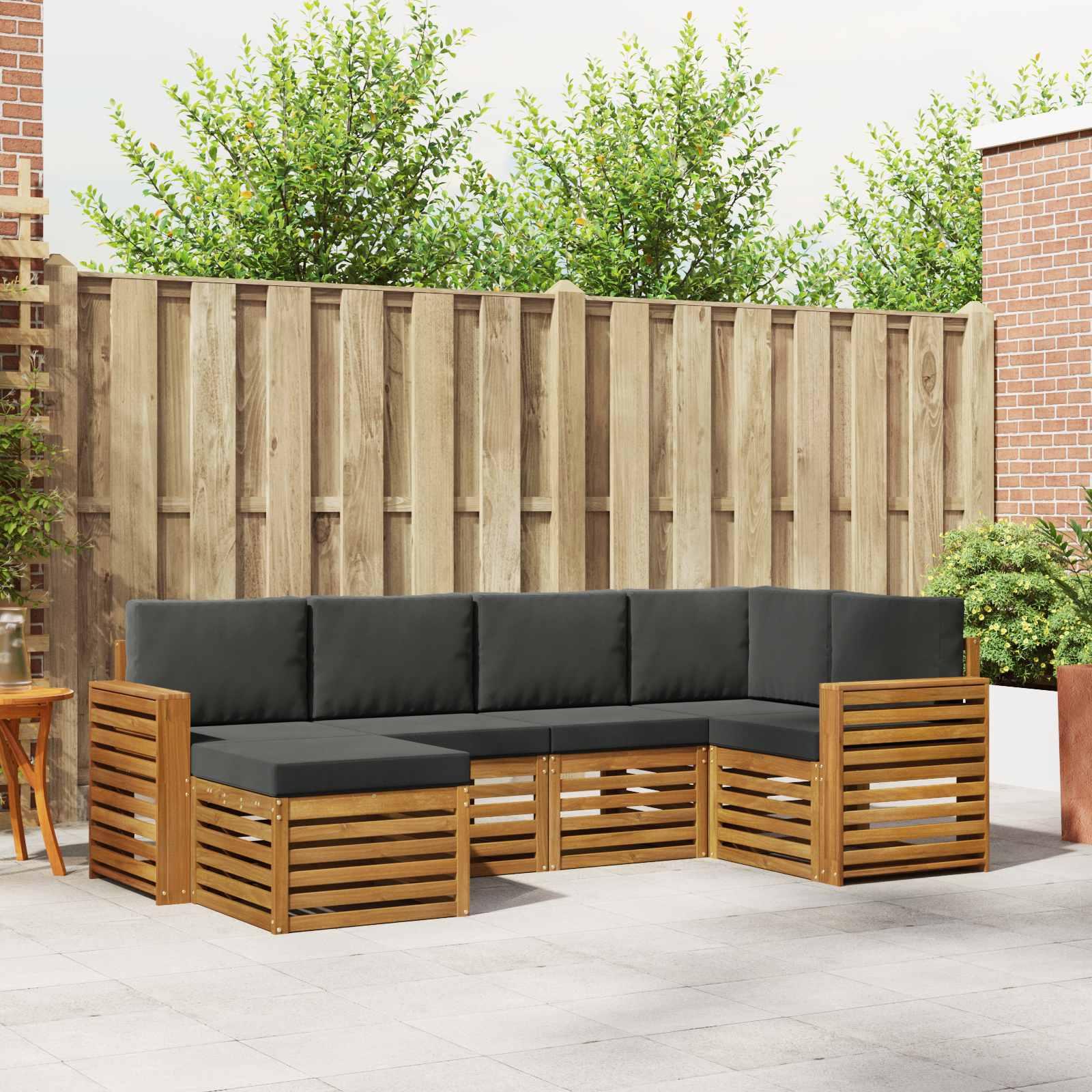 Sofasæt med pude 6 stk Naturlig og Antracit Massivt Akacietræ