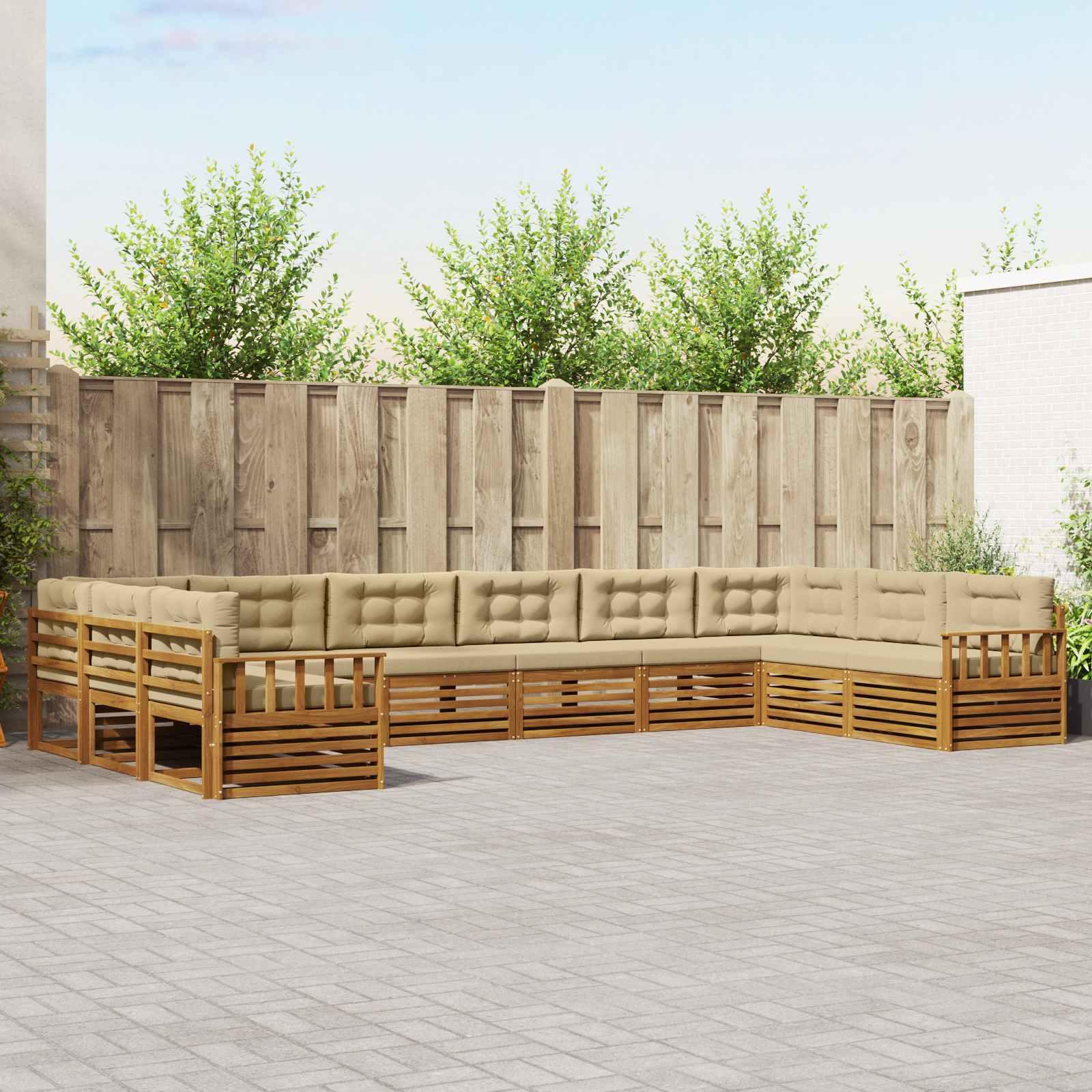 Sofasæt til terrasse med puder, 5 dele - naturlig/beige akacietræ