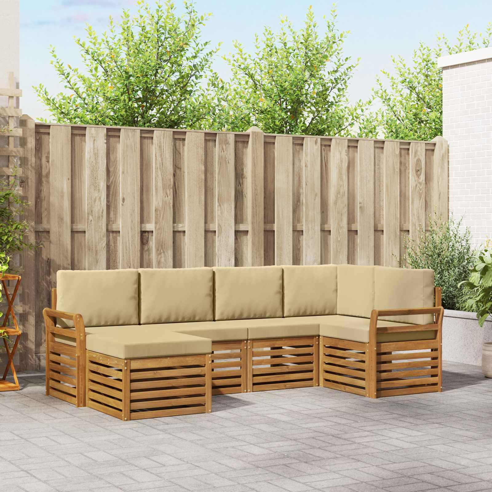 Sofasæt med pude 6 stk Naturlig og Beige Massivt Akacietræ