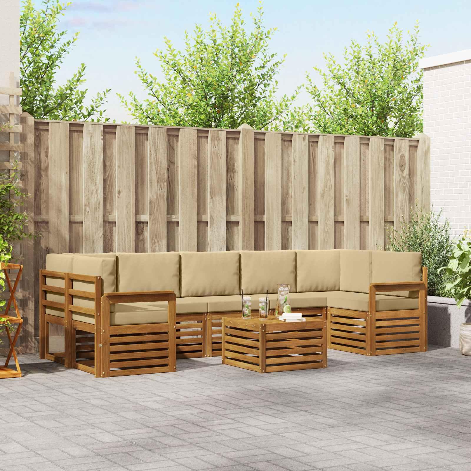 Sofasæt med pude 8 stk Naturlig og Beige Massivt Akacietræ