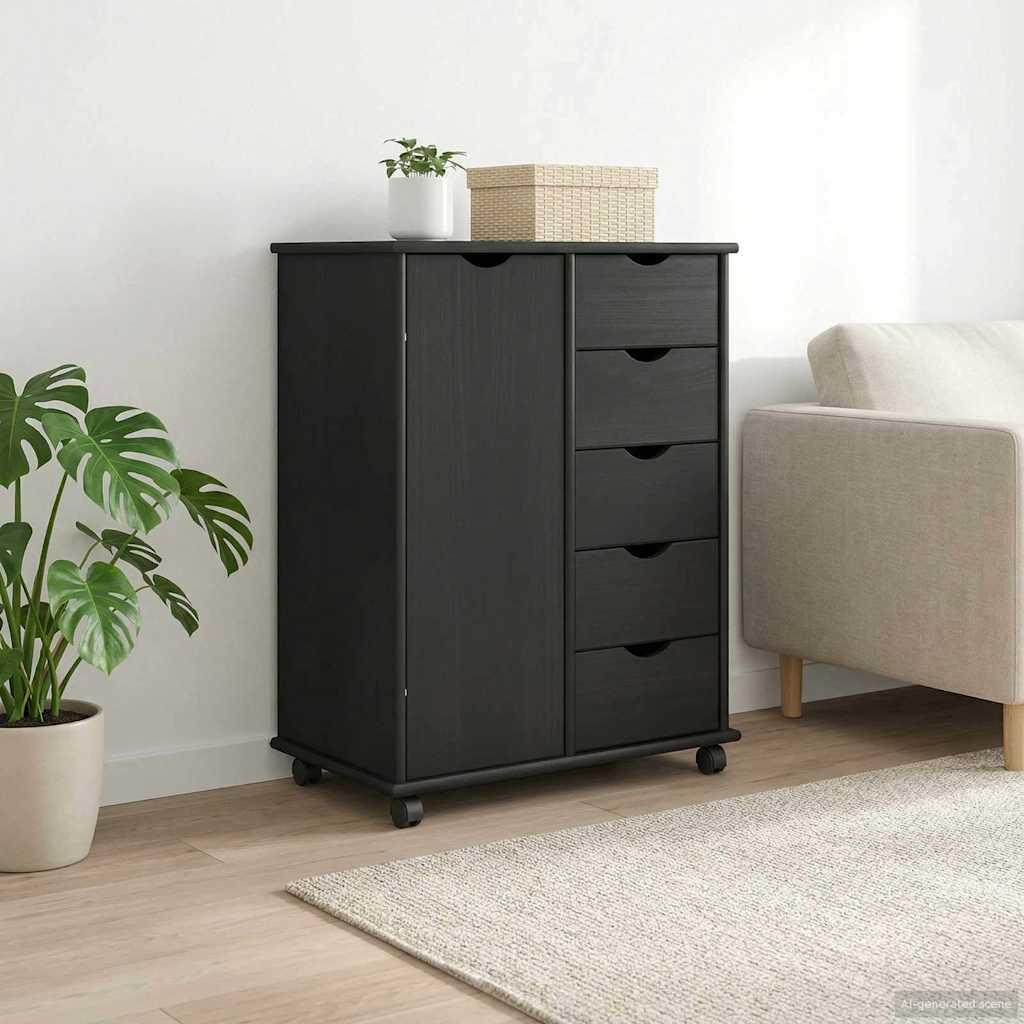 Rullende skab med hjul Grå 63,5 x 39 x 79 cm Massivt fyrretræ