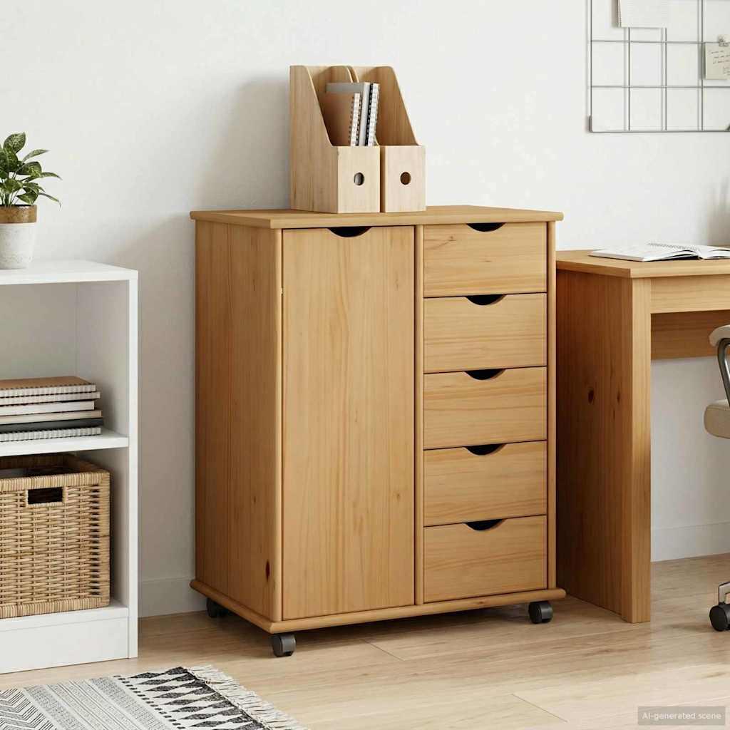 Rullende skab Honningbrun 63,5 x 39 x 79 cm Massivt fyrretræ