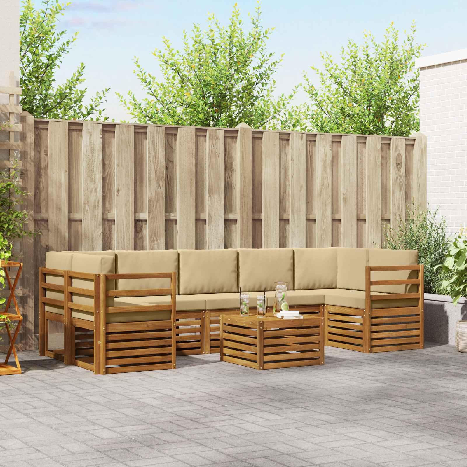 Sofasæt med pude 8 stk Naturlig og Beige Massivt Akacietræ