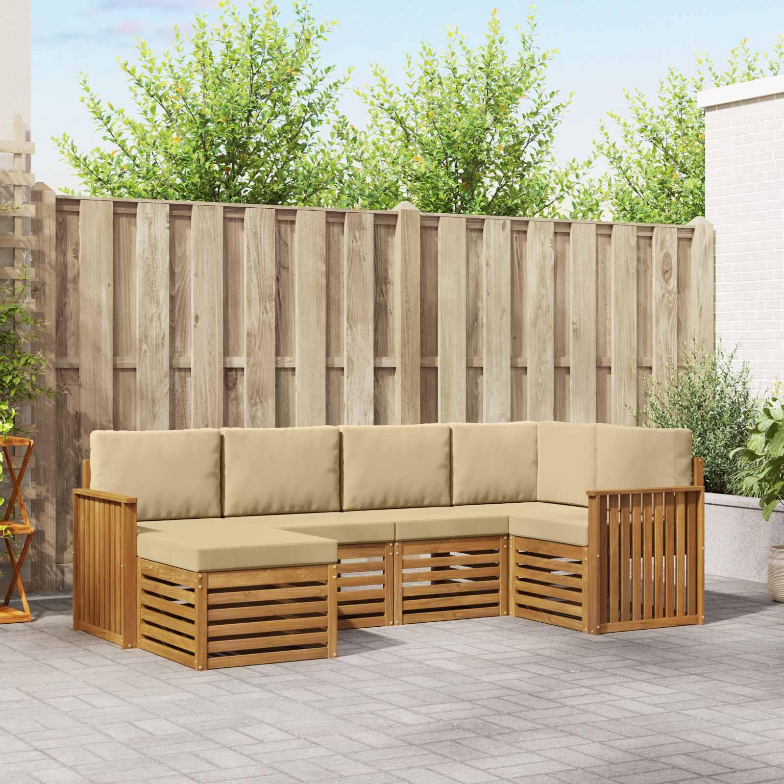 Sofasæt med pude 6 stk Naturlig og Beige Massivt Akacietræ