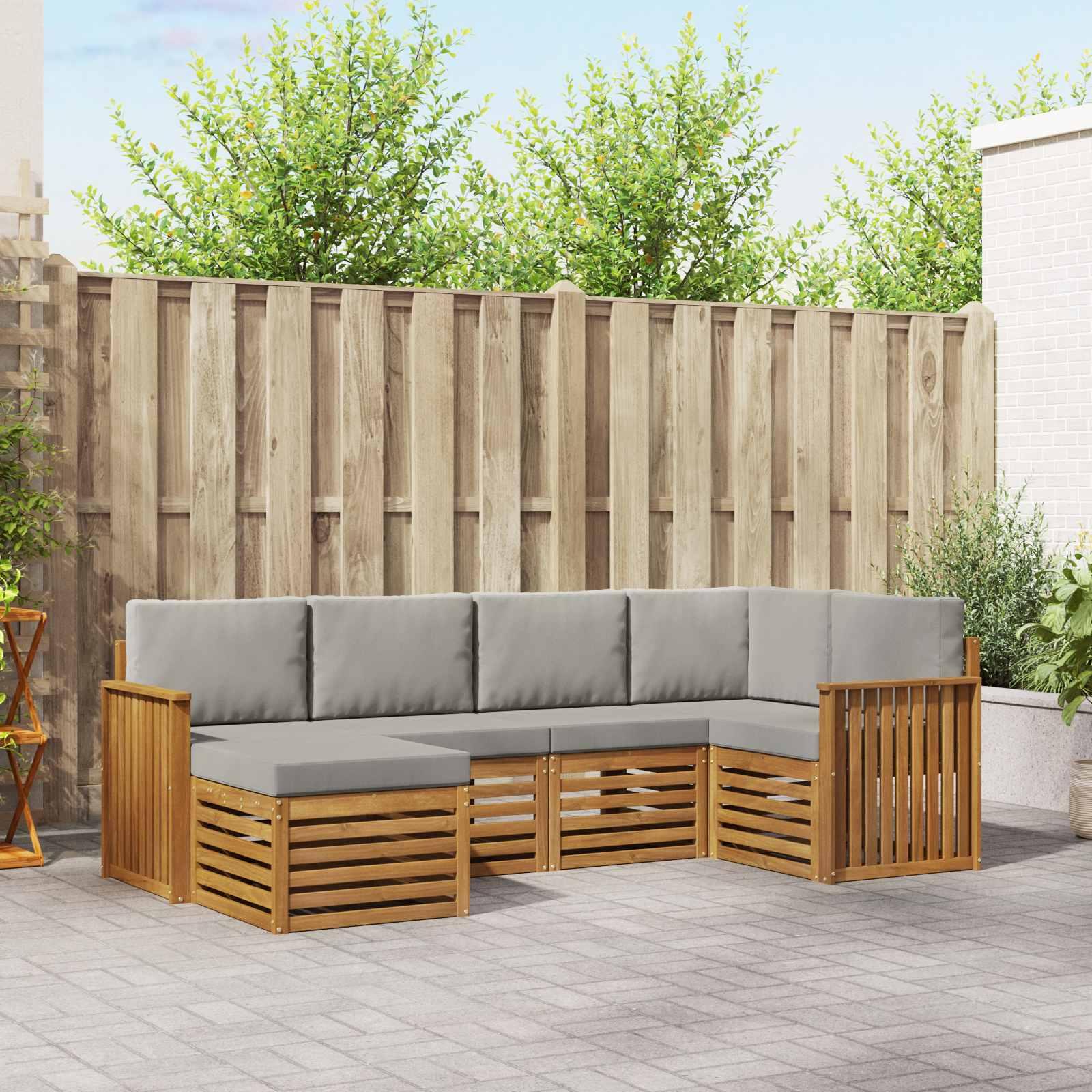 Sofasæt med pude 6 stk Naturlig og Lys Grå Massivt Akacietræ