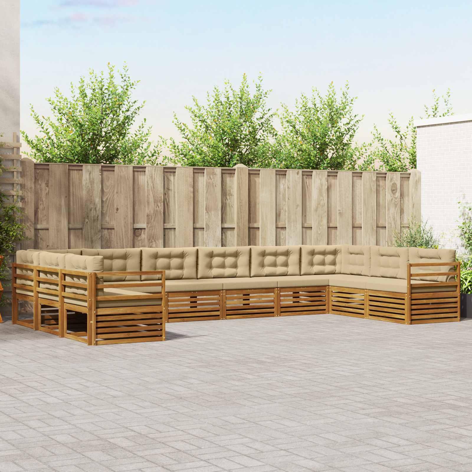 Sofasæt med pude 10 stk Naturlig og Beige Massivt Akacietræ