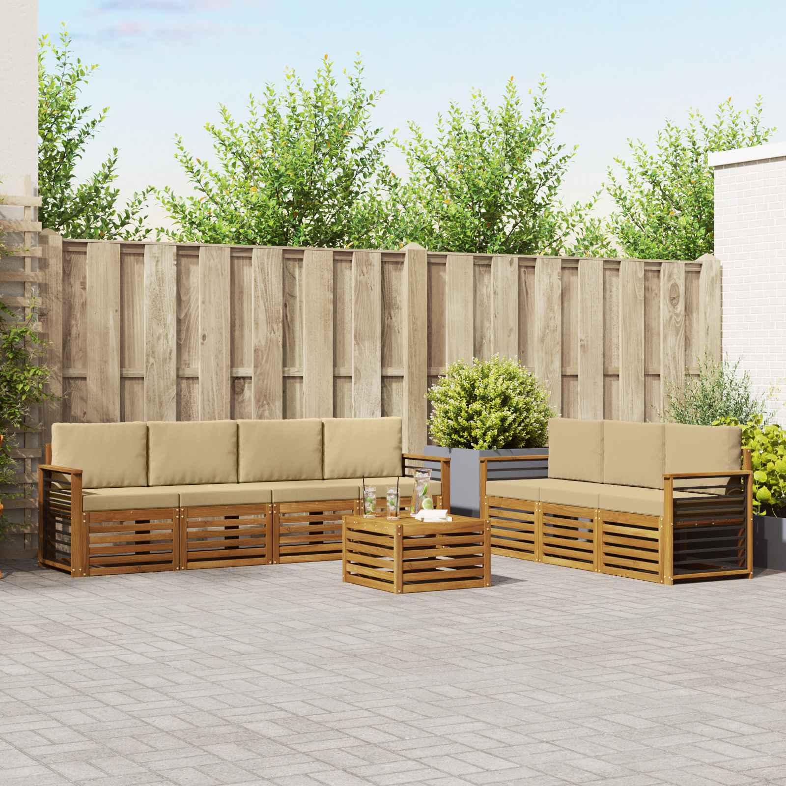 Sofasæt med pude 8 stk Naturlig og Beige Massivt Akacietræ