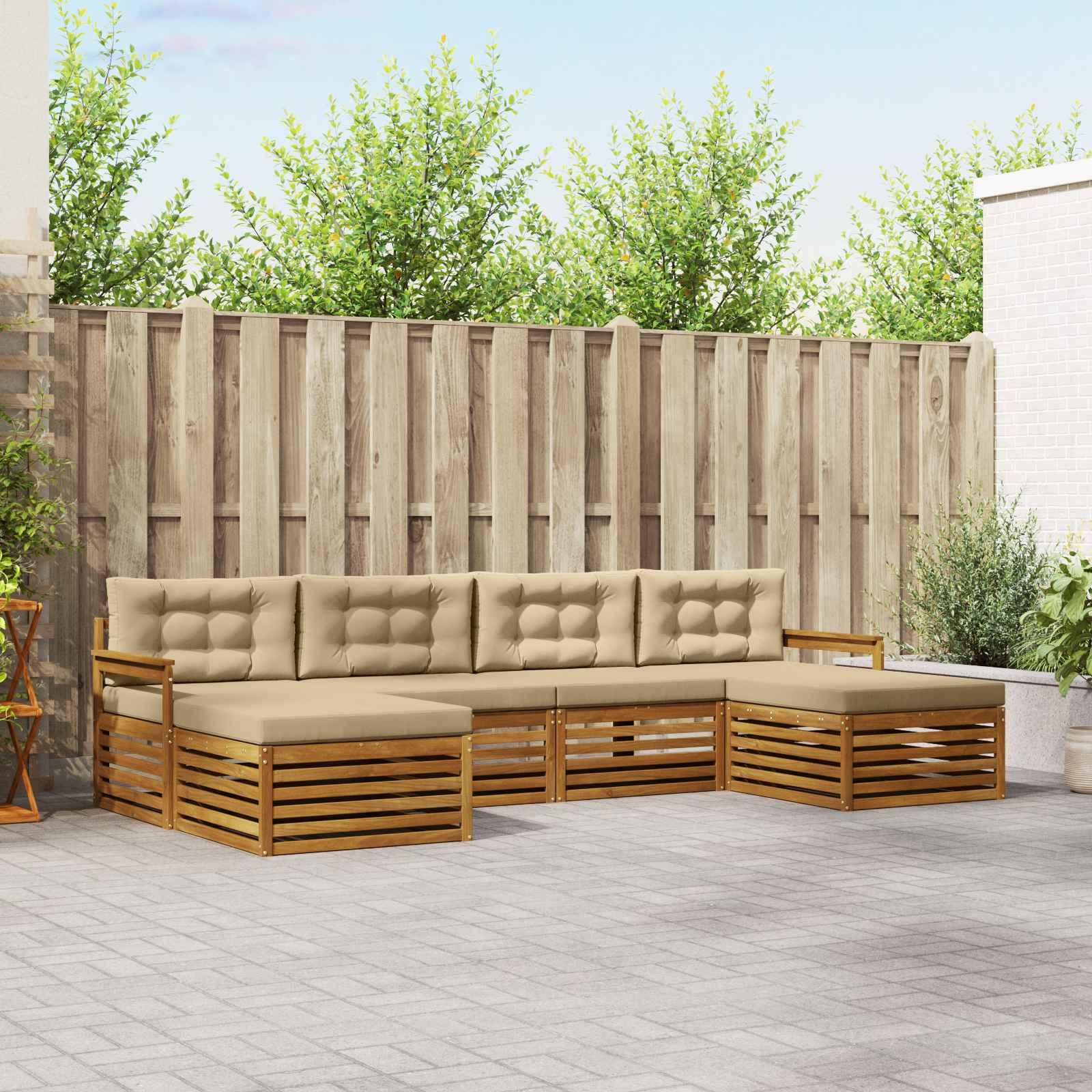 Modulært sofasæt til udendørs brug - 6 dele i massivt akacietræ, naturlig/beige