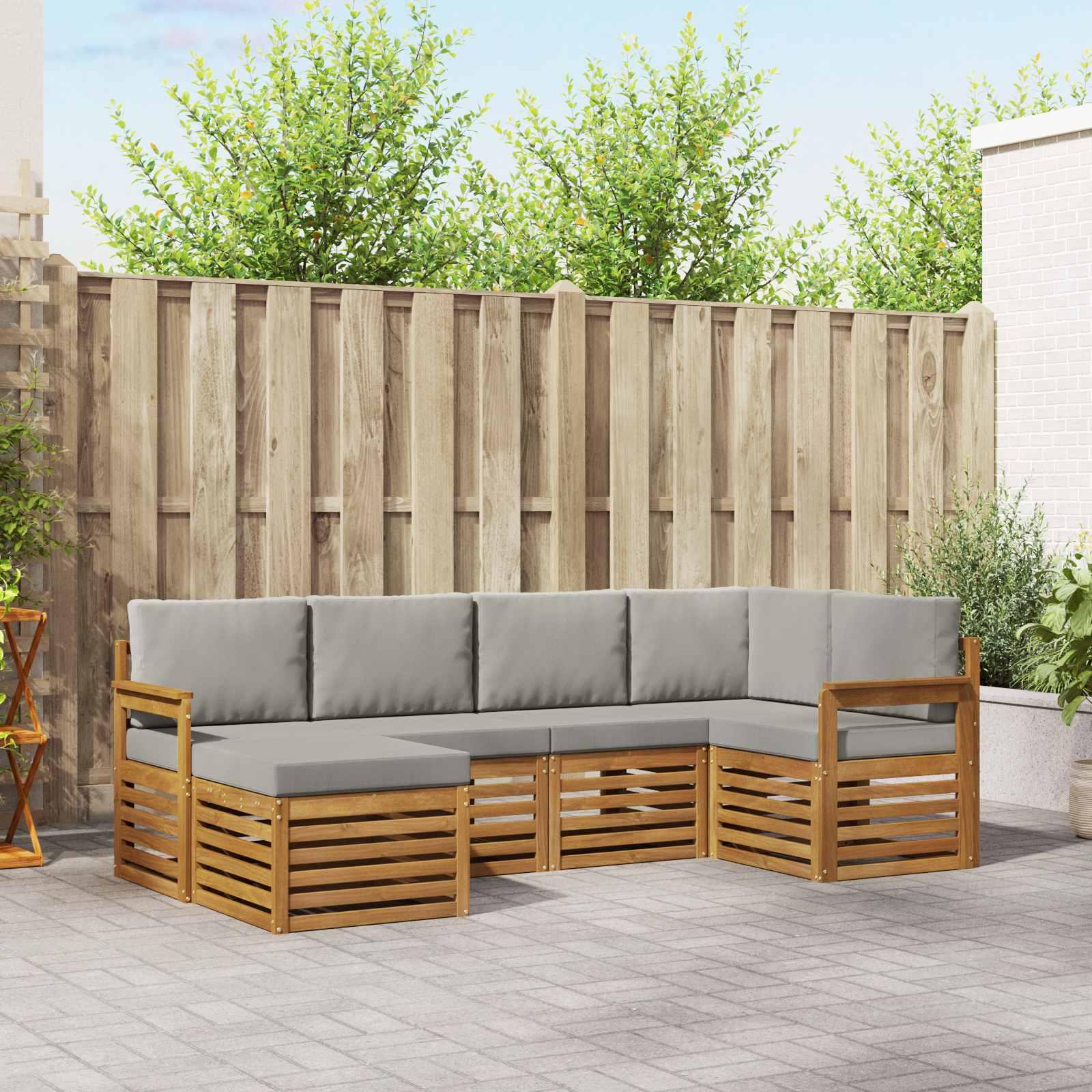 Sektionalsofa Sæt 6 Dele - Naturfarvet og lysegrå / Åben ramme