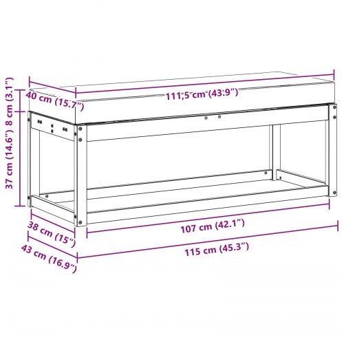 Udendørs Stolbænk Naturlig og Antracit 115 x 43 x 45 cm