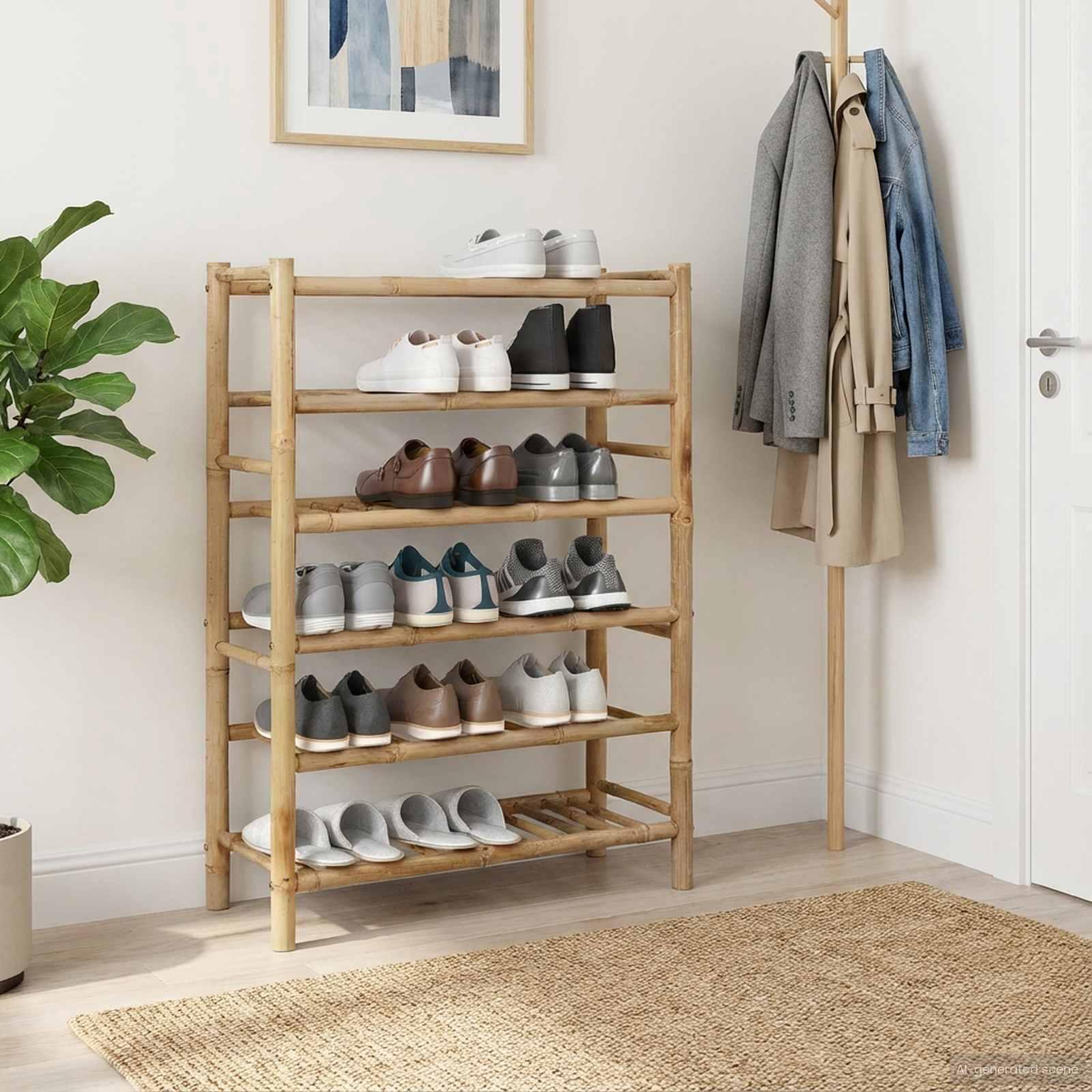 Skostativ med hylde Naturfarvet 68 x 28 x 96 cm Bambus