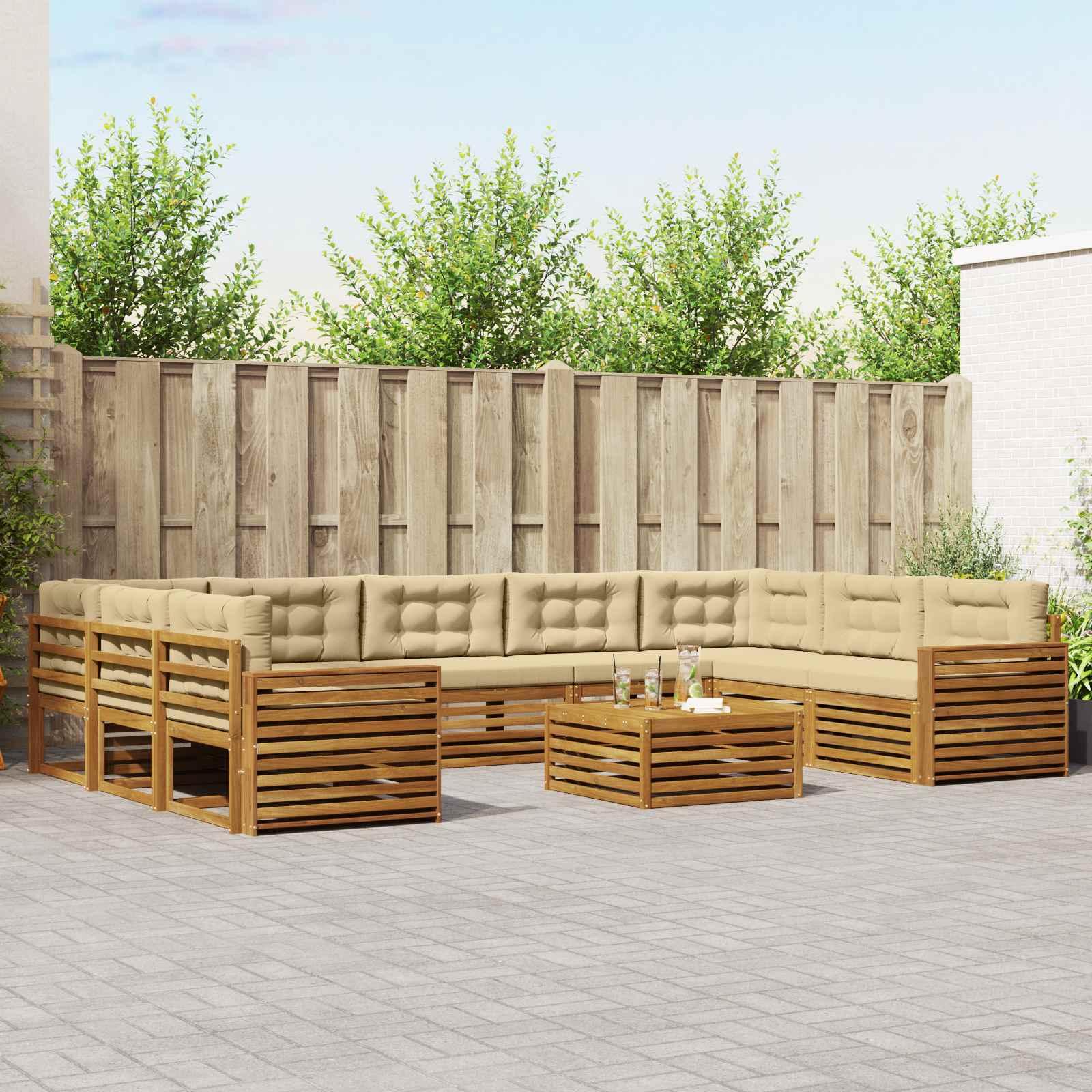 Sofasæt med pude 10 stk Naturlig og Beige Massivt Akacietræ