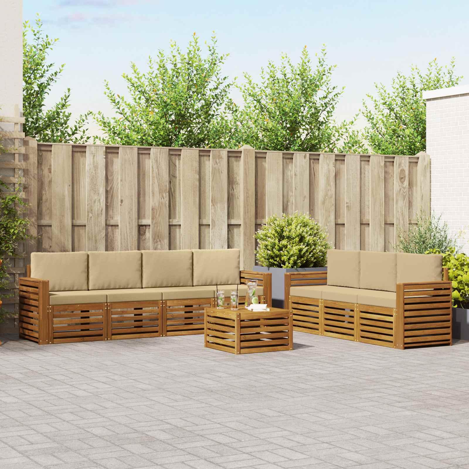 Sofasæt med pude 8 stk Naturlig og Beige Massivt Akacietræ