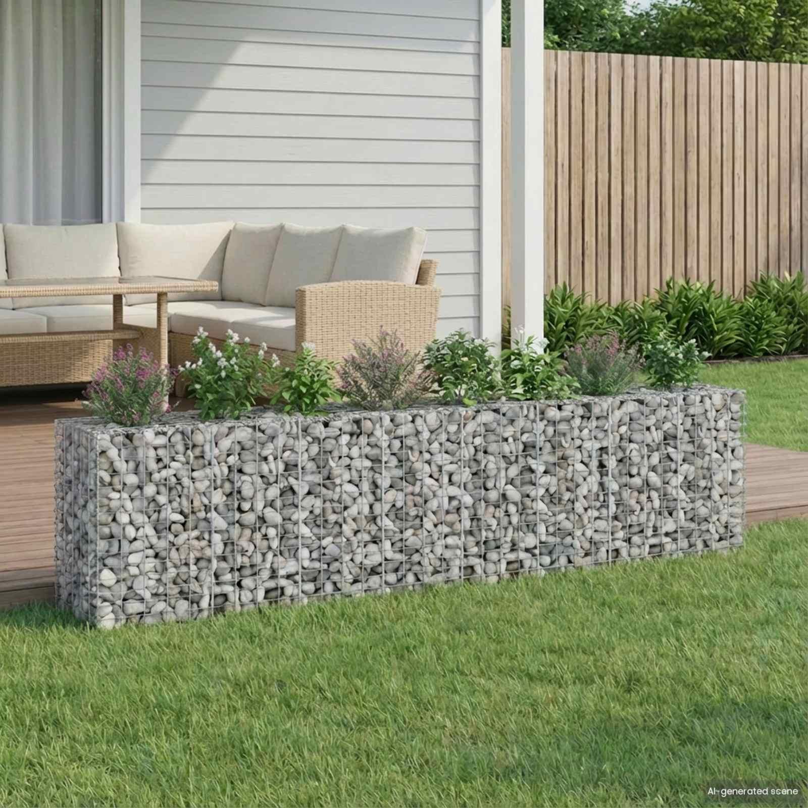 Gabion højbed 2 stk Sølv 330 x 50 x 80 cm Galvaniseret stål
