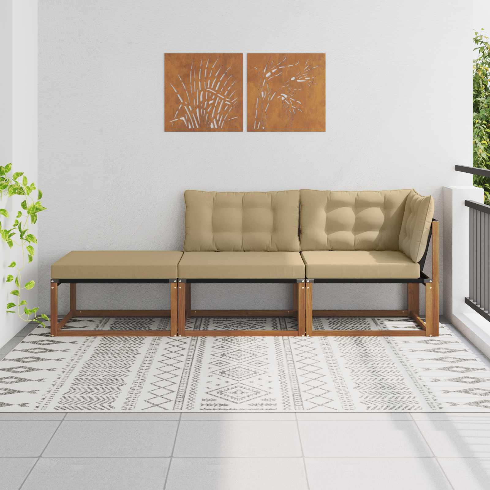 Udendørs Sektionel Sofa Enheder med pude 3 Stk Naturfarvet