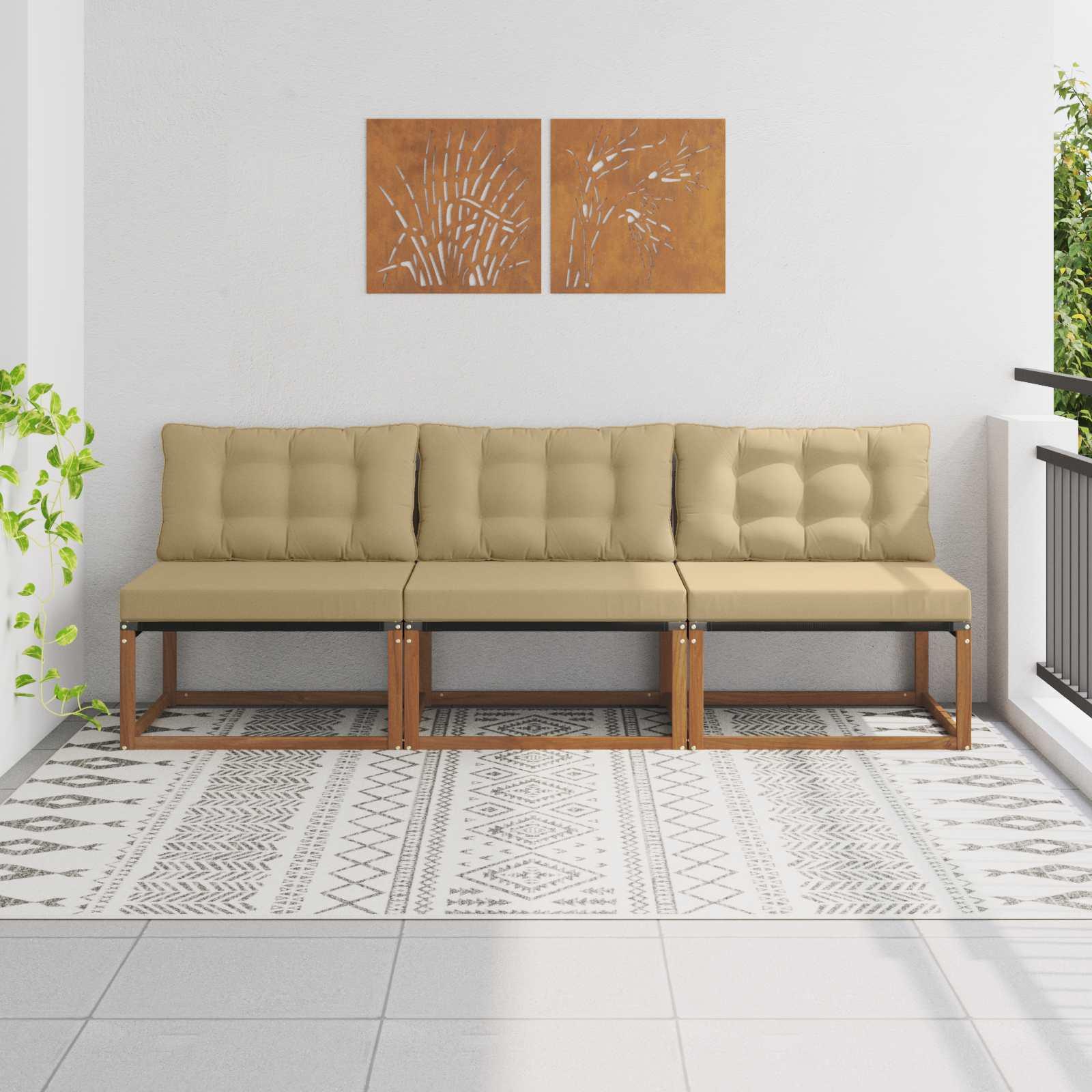 Udendørs modulsofa i massiv akacietræ med textilene - 3 midtermoduler, beige puder