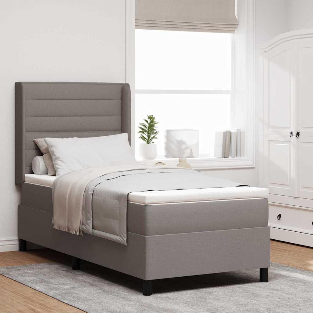 LED Box Spring Bed med madras Gråbrun 90 x 190 cm Stof