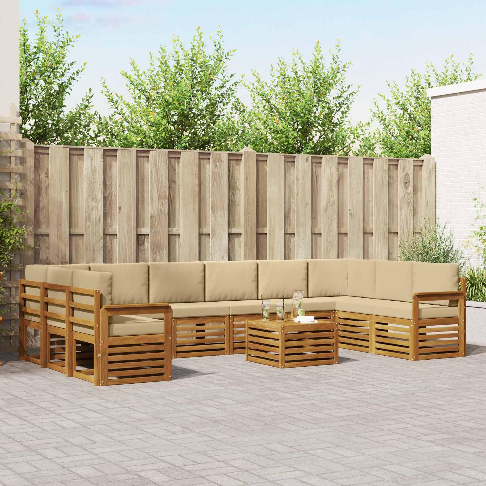 Udendørs sofagruppe 11 stk - naturlig/beige i massivt akacietræ
