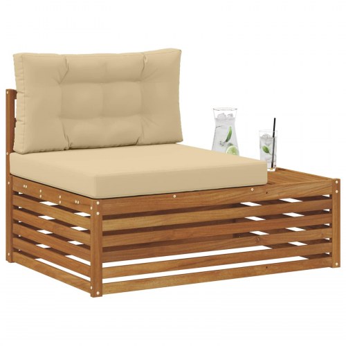 Udendørs end sofa med pude 3 Stk Naturfarvet 115 x 83 x 73 cm