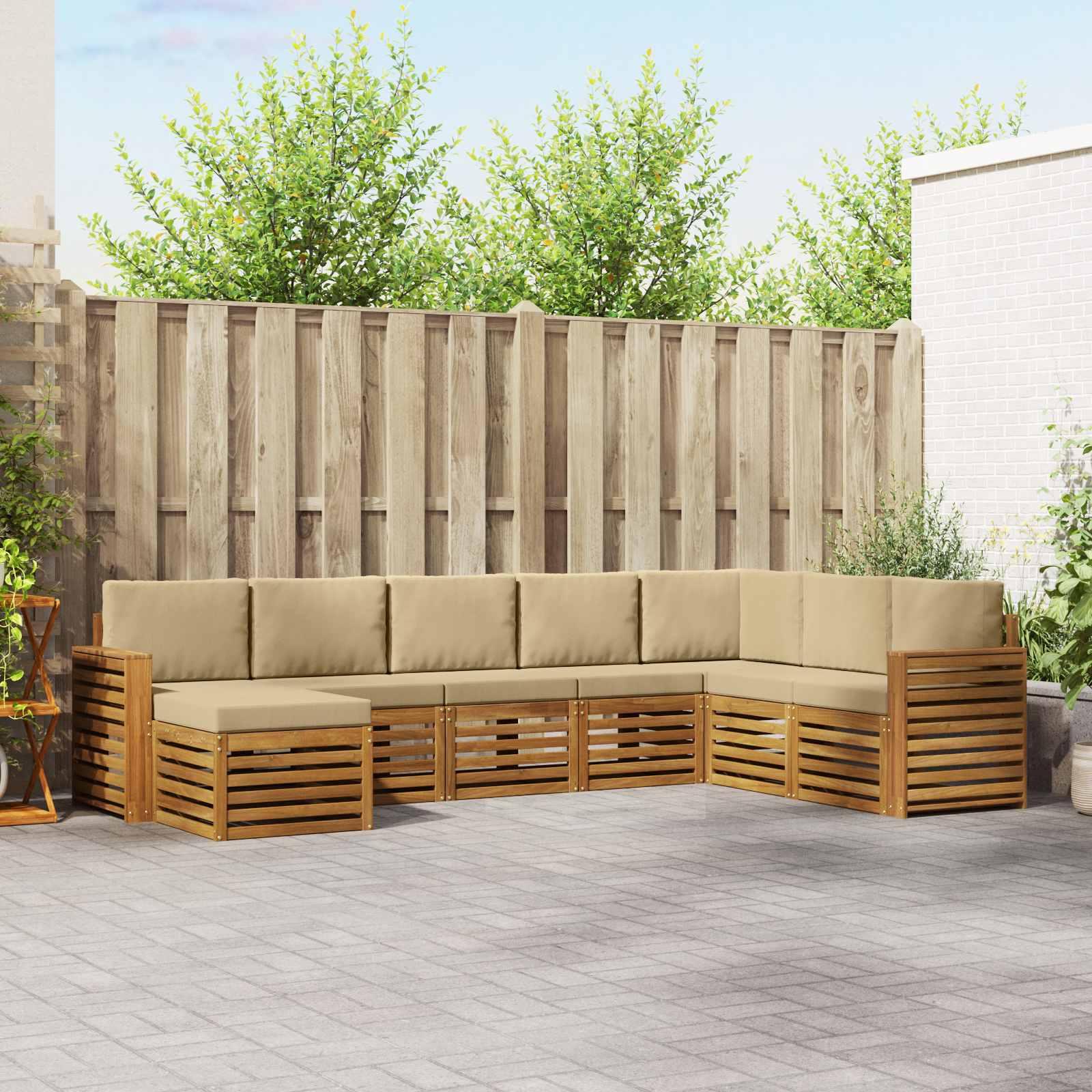 Sofasæt 8 Dele Massivt Akacietræ - Naturlig og beige / Bred flad