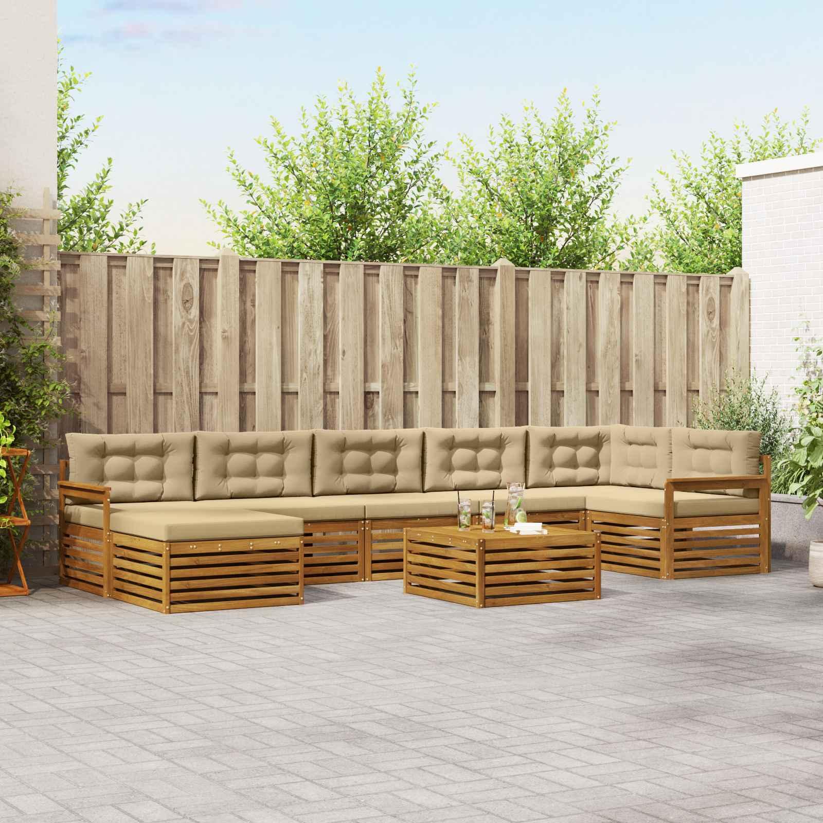 Sofasæt med pude 8 stk Naturlig og Beige Massivt Akacietræ