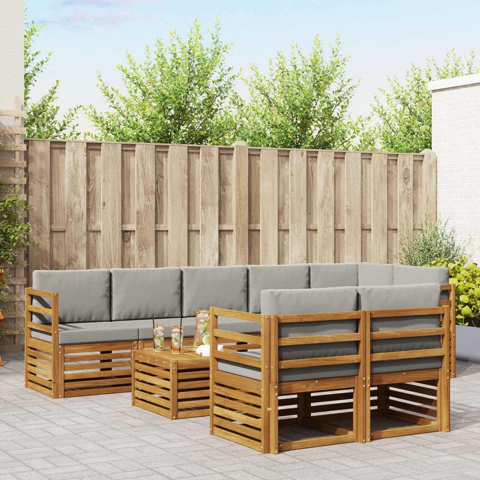 Sofasæt med pude 9 stk Naturlig og Lys Grå Massivt Akacietræ