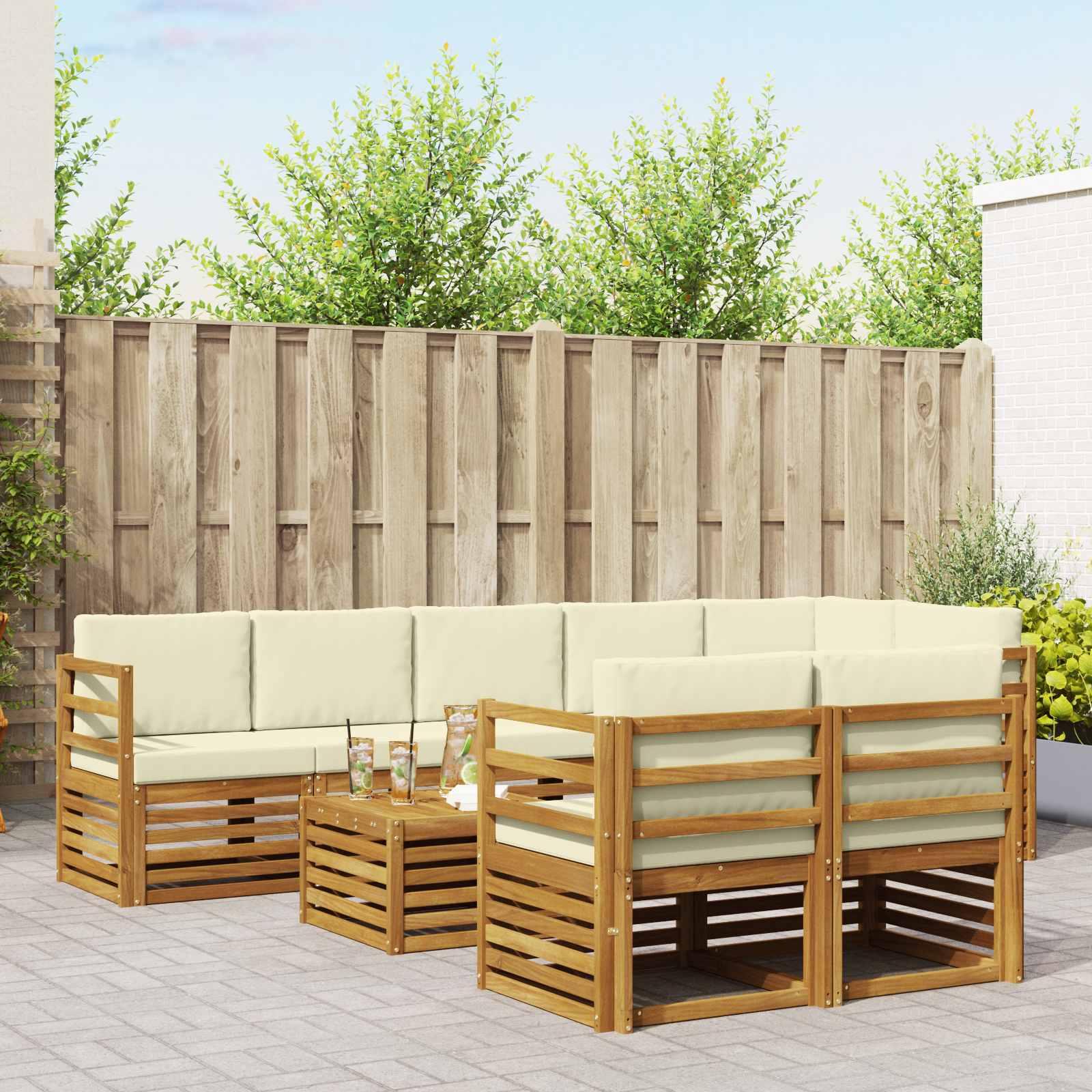 Sofasæt med pude 9 stk Naturlig og Fløde Massivt Akacietræ