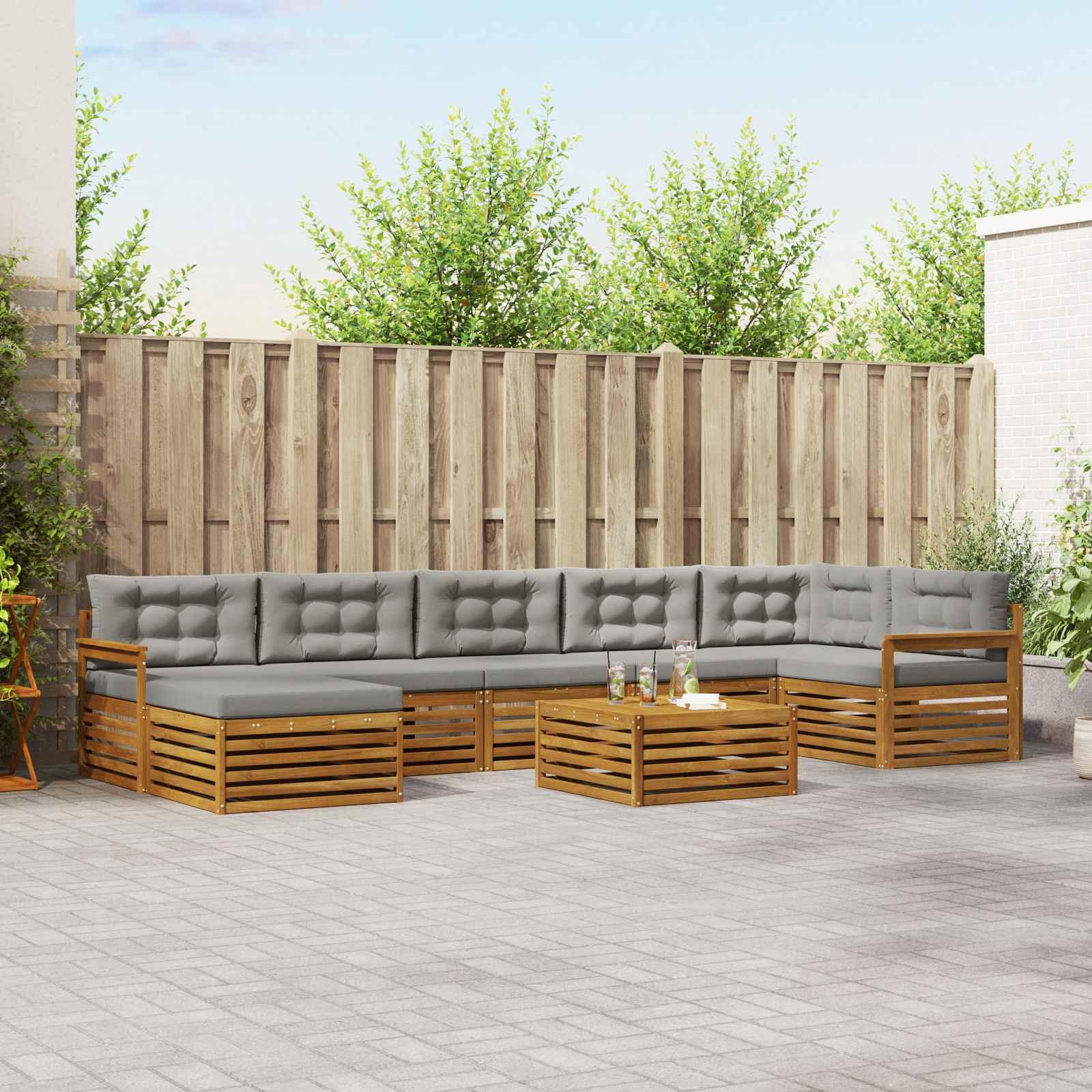 Sofasæt med pude 8 stk Naturlig og Lys Grå Massivt Akacietræ