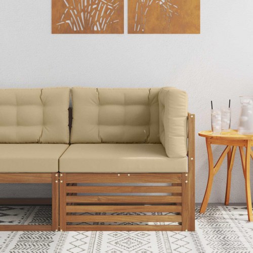 Udendørs hjørnesofa i massivt akacietræ - natur, med beige puder