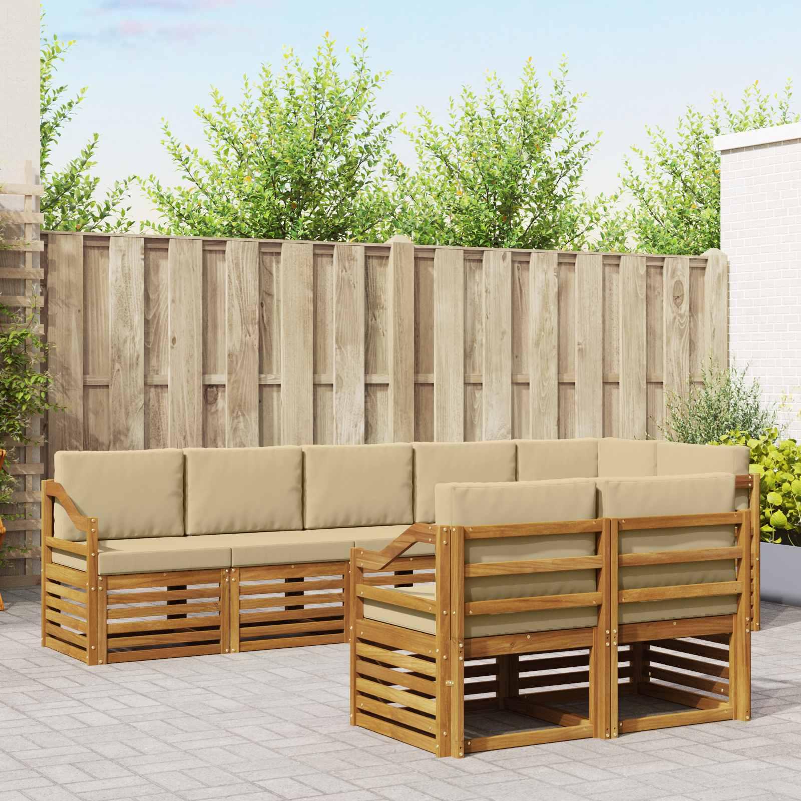 Sofasæt med pude 8 stk Naturlig og Beige Massivt Akacietræ