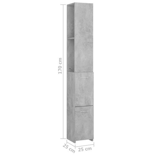 Badeværelsesskab 25x26,5x170 cm konstrueret træ betongrå