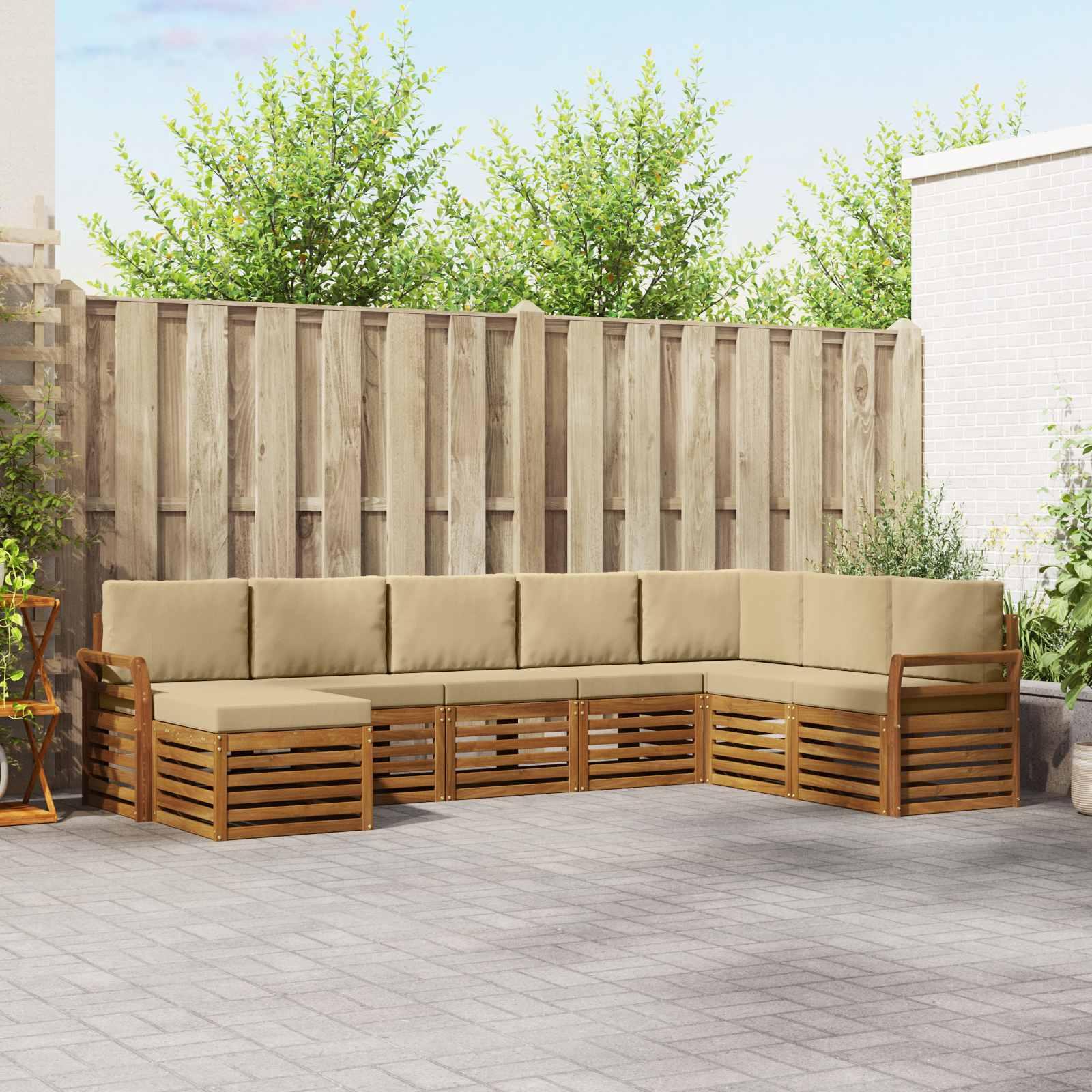 Sofasæt 8 Dele Massivt Akacietræ - Naturlig og beige / Kurvet