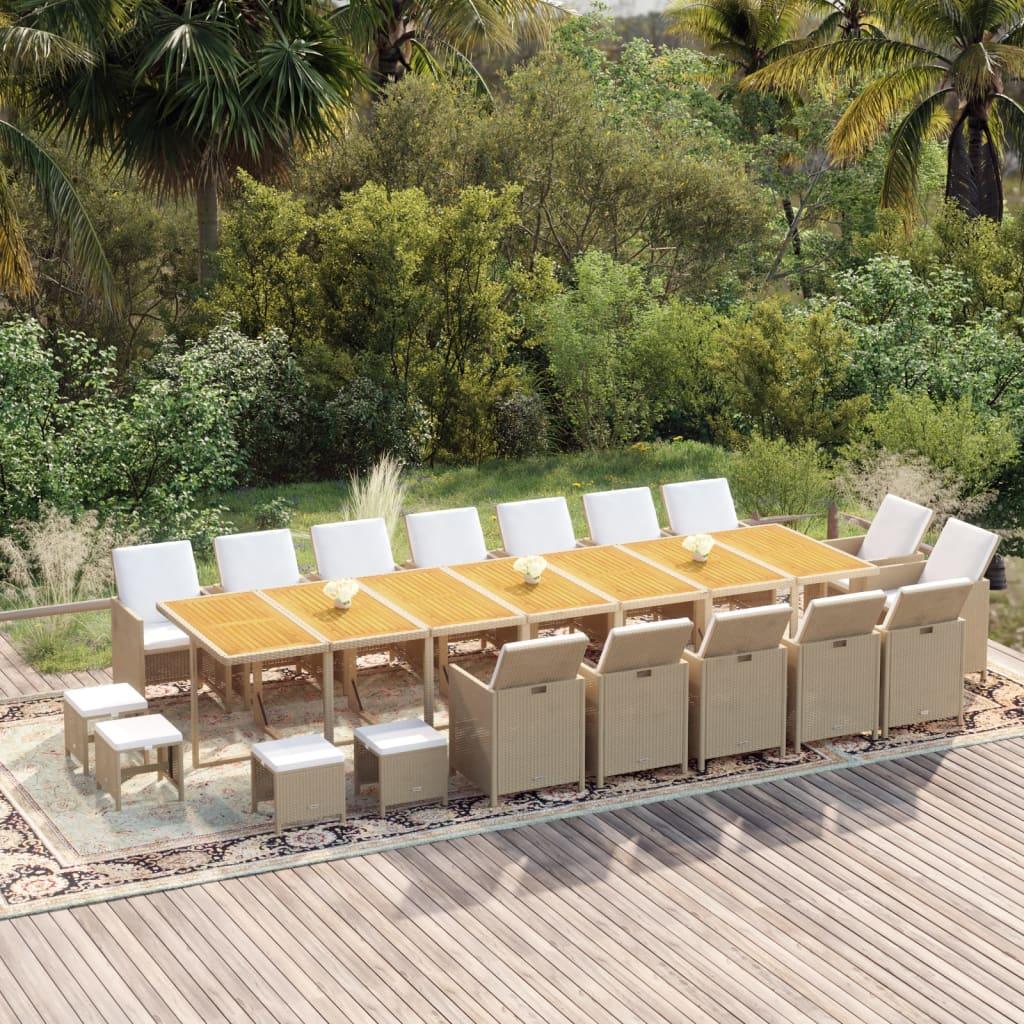 Spisebordssæt til haven i polyrattan - 19 dele med hynder, beige