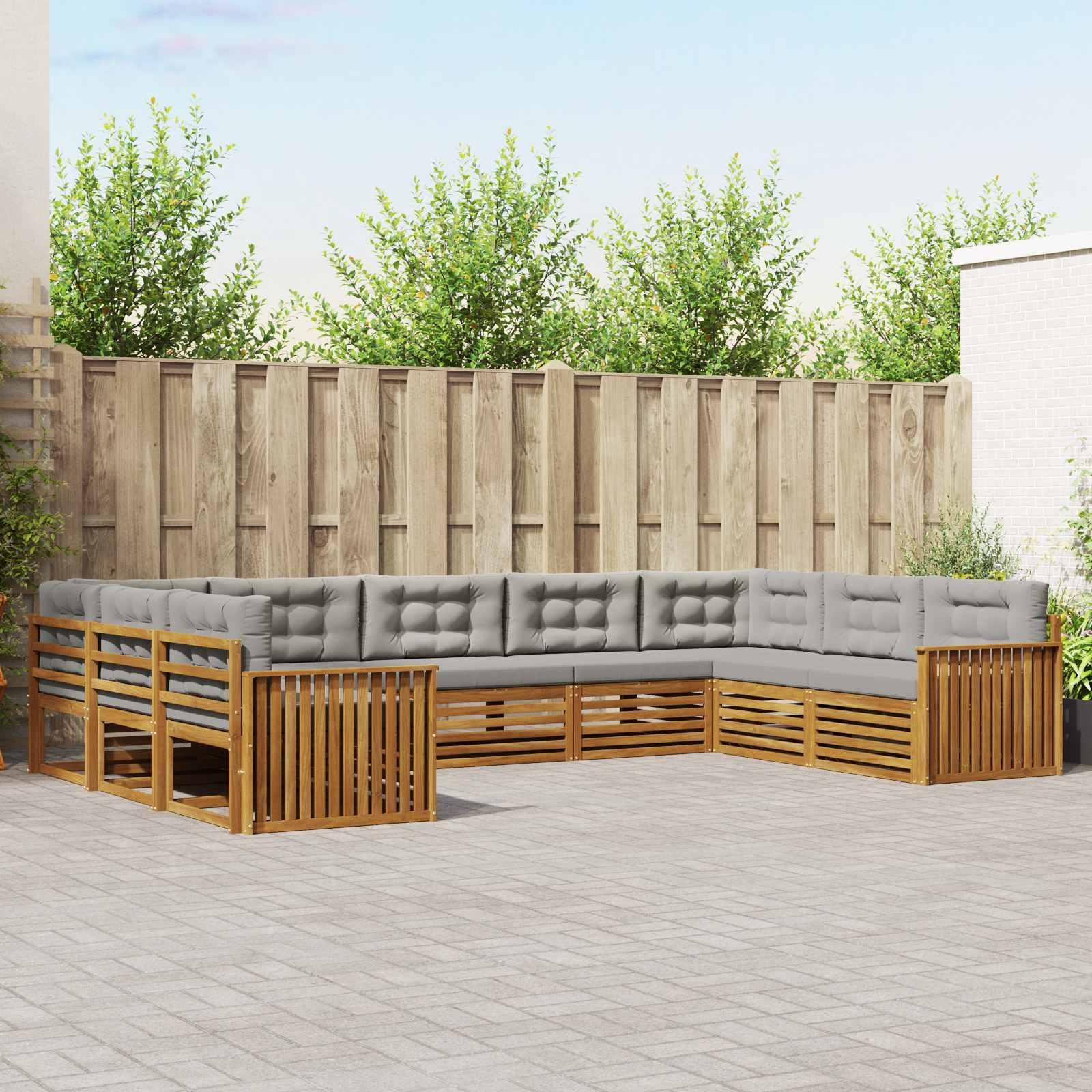 Udendørs sofagruppe i massivt akacietræ - 9 dele, naturlig/lys grå