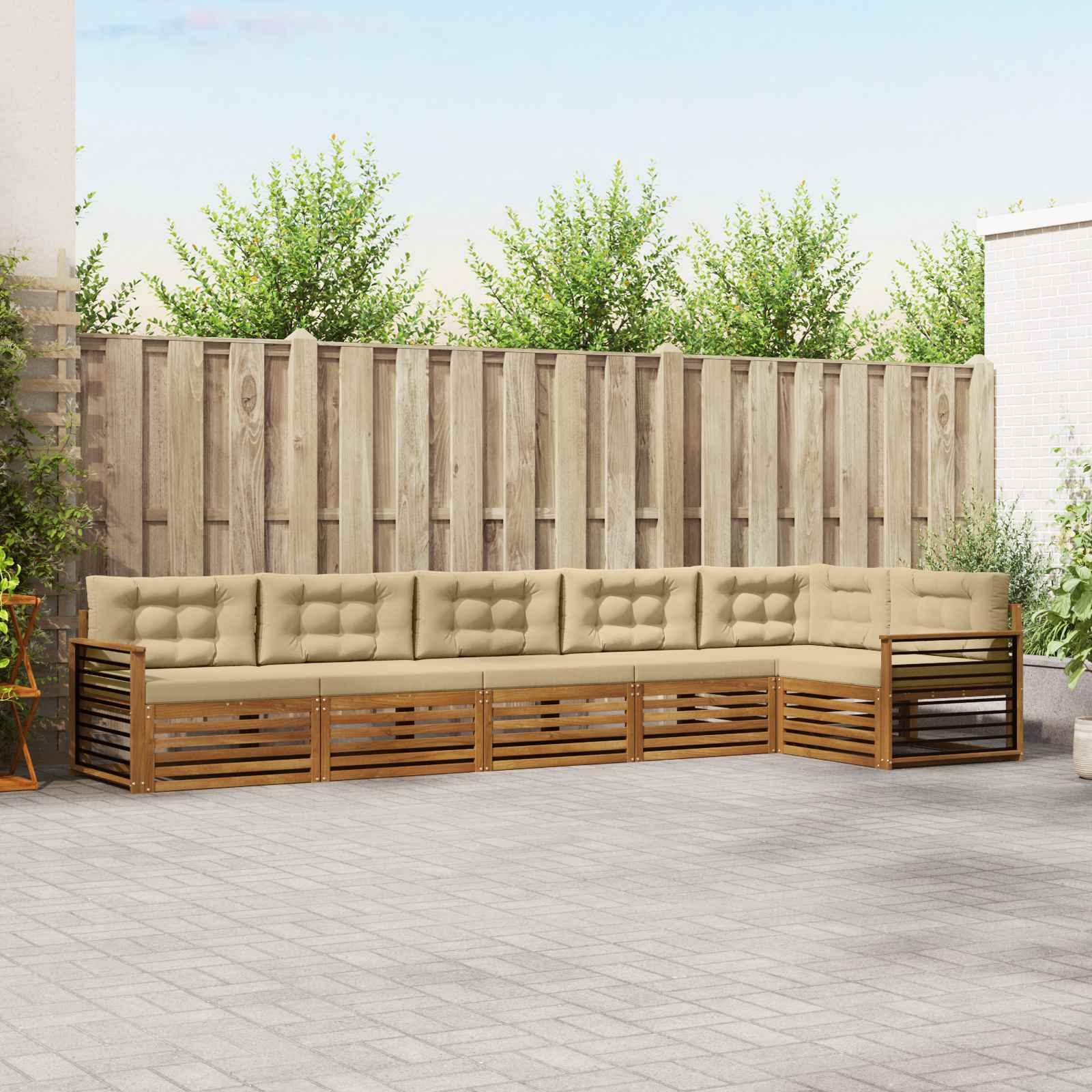 Udendørs sofagruppe i akacietræ - 6 dele, naturlig/beige