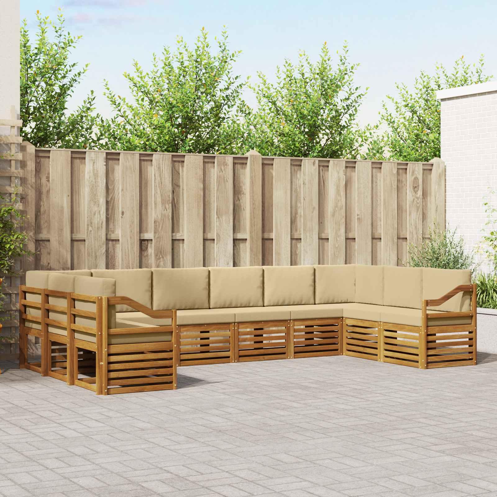 Sofasæt med pude 10 stk Naturlig og Beige Massivt Akacietræ