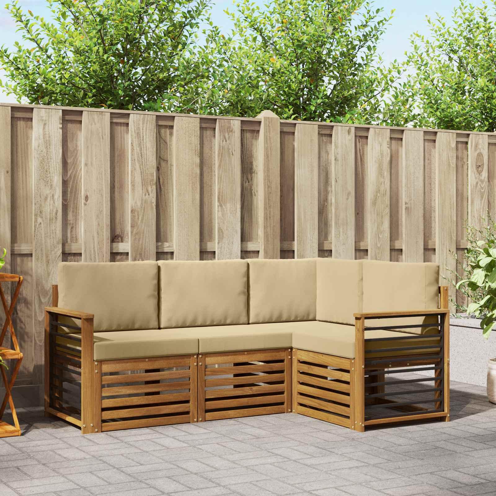 Sofasæt med pude 4 stk Naturlig og Beige Massivt Akacietræ