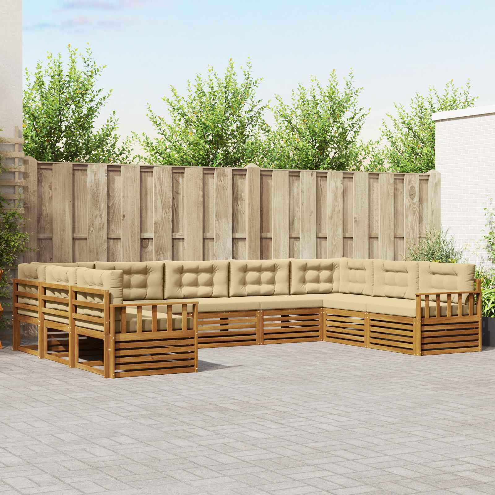 Udendørs sofagruppe 9 stk - naturlig/beige i massivt akacietræ