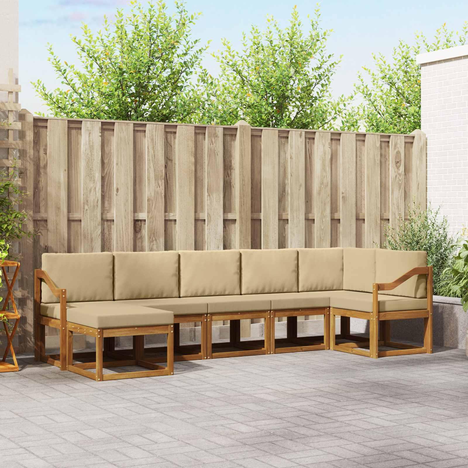 Sofa Sæt 7 stk Naturlig og Beige Soli Akacietræ og polyester