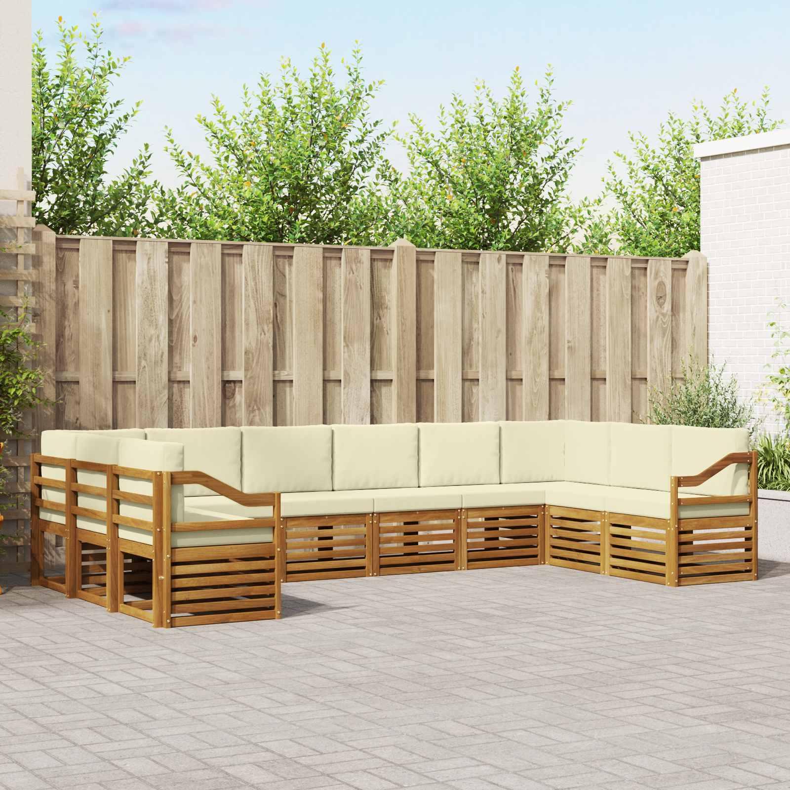 Sofasæt med pude 10 stk Naturlig og Fløde Massivt Akacietræ