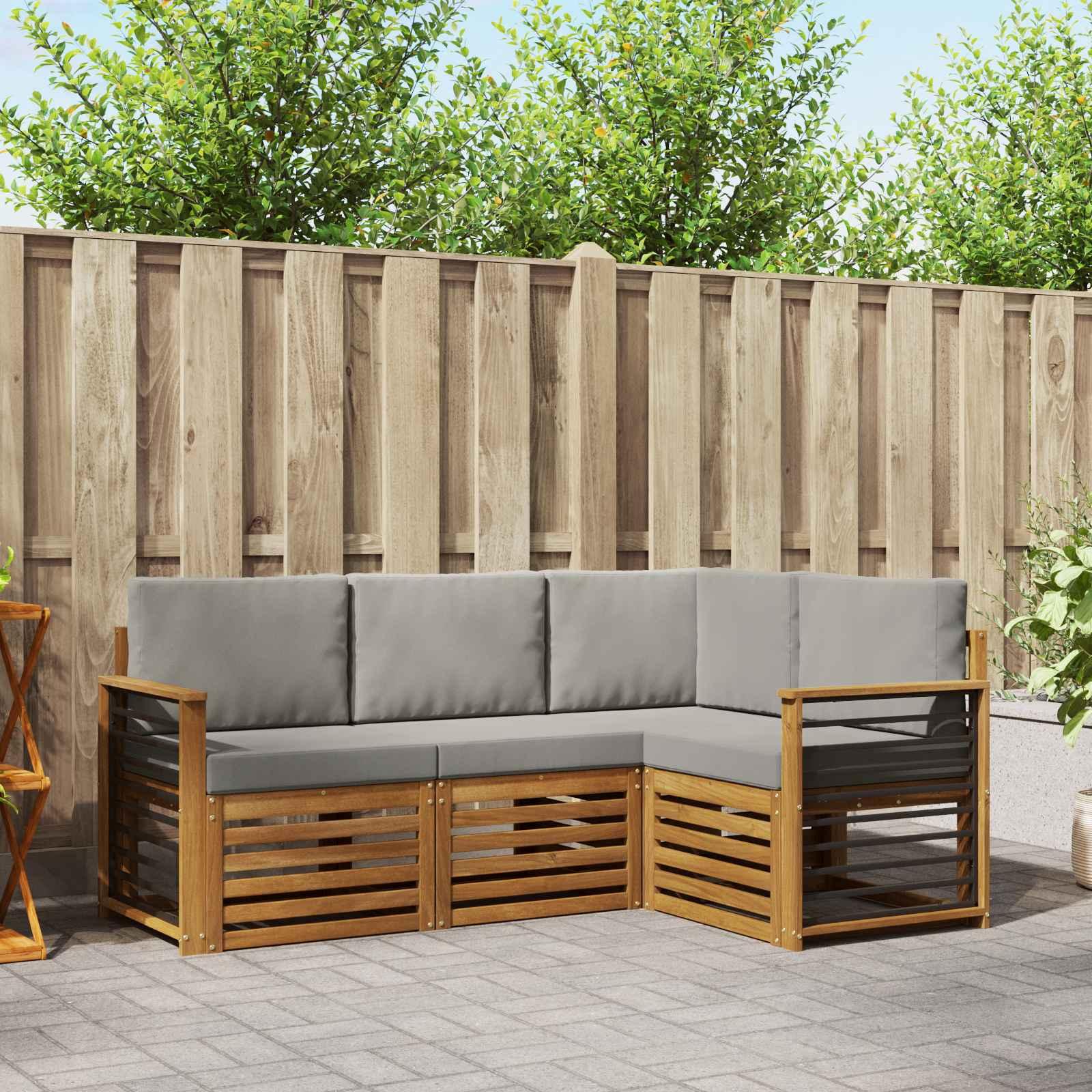 Sofasæt til terrasse - 4 dele i massivt akacietræ, naturlig/lysegrå