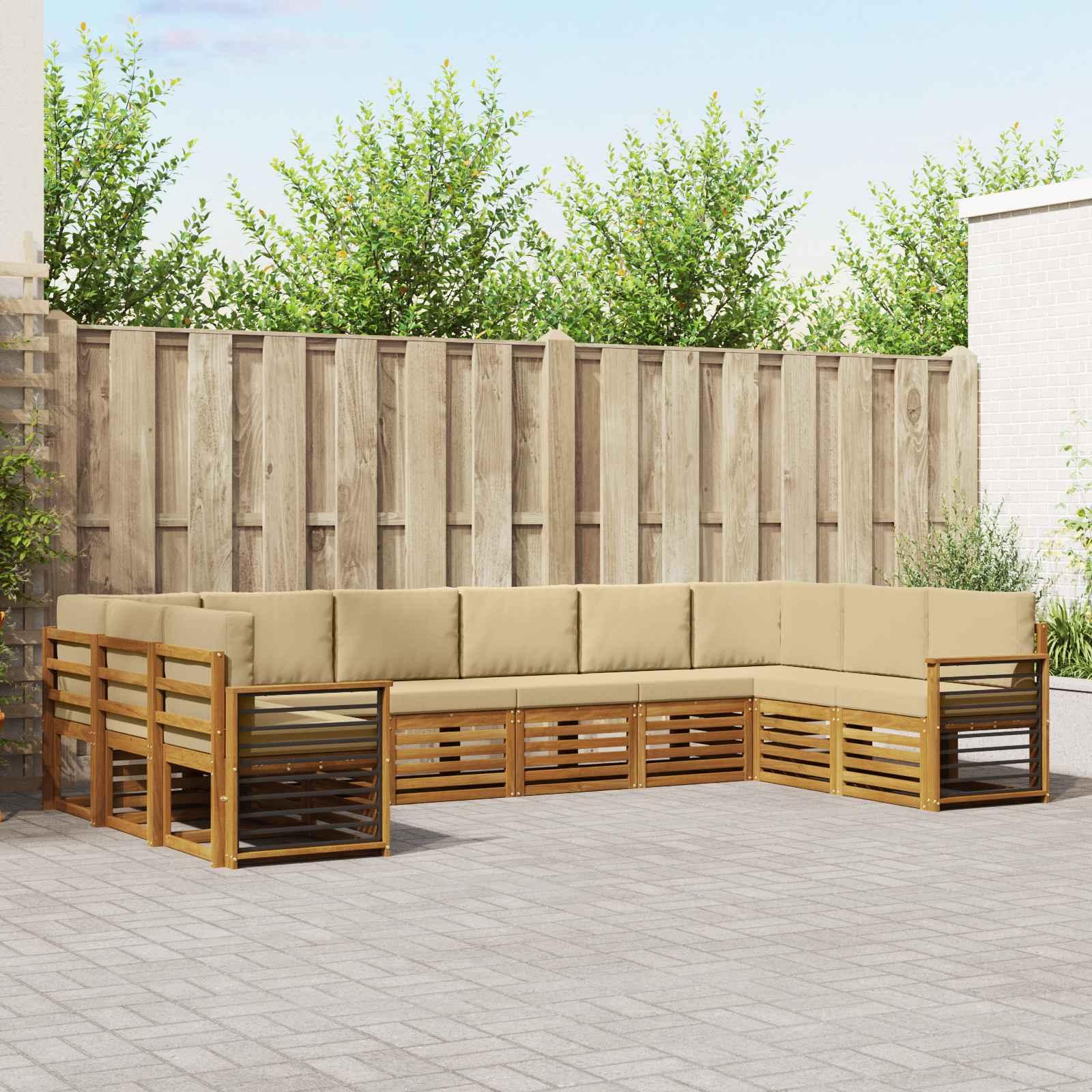 Sofasæt 10 Dele Massivt Akacietræ - Naturlig og beige / egnet til lejlighed